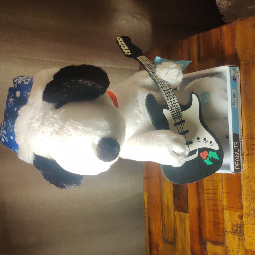 Snoopy Peanuts Christmas Guitar Animated Plush 14"